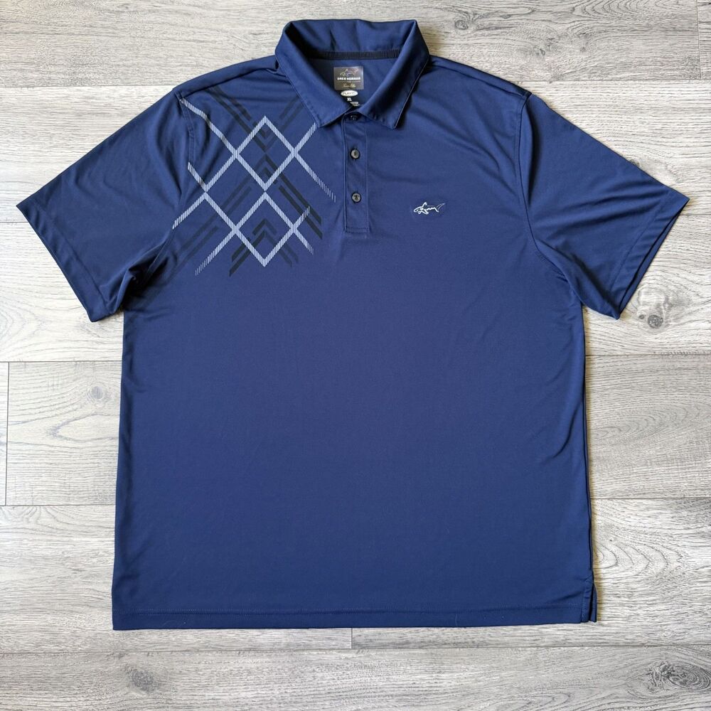 Greg Norman Men’s Collection ML75 Play Dry Navy Polo Black/White Pattern Size XL